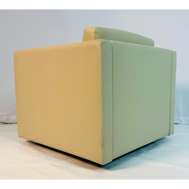 Wood Charles Pfister for Knoll Cream Leather Lounge Chair, Labeled, American 1980's For Sale - Image 7 of 17