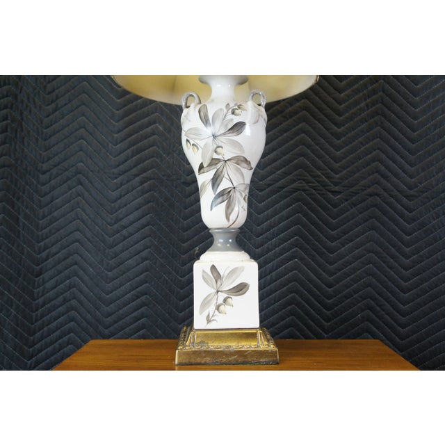 Vintage Hollywood Regency Porcelain Hand Painted Figural Swan Trophy Lamp For Sale - Image 9 of 13