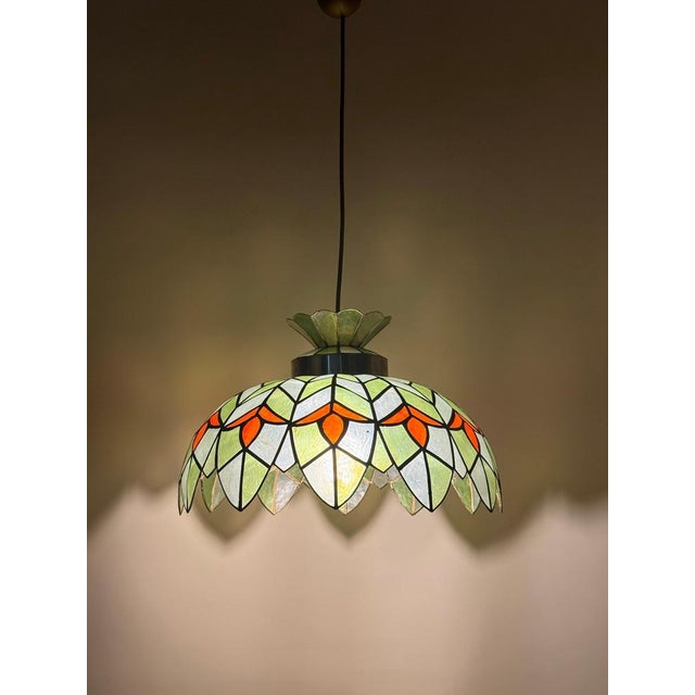 Handcrafted Palm Beach Capiz Shell Lotus Pendant, 1970s For Sale - Image 14 of 15