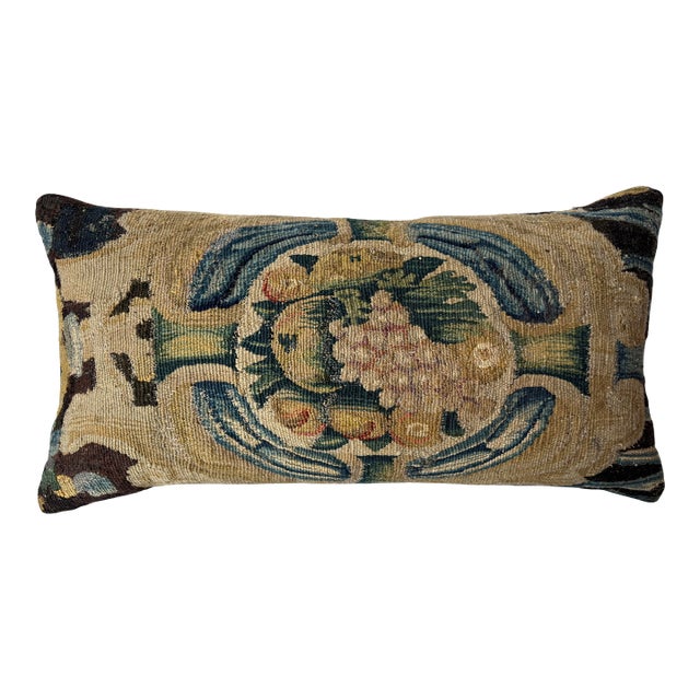 17th Century Flemish Verdure Tapestry Pillow With Central Floral Medallion For Sale