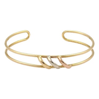 Late 20th Century 22087 - Cartier Trinity 18k Tri-Color Gold Open Double Wire Cuff Bracelet With Paper For Sale