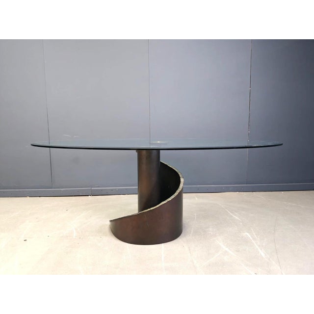 1990s Brutalist Glass and Bronze Dining Table attributed to Barilone for Roche Bobois, 1990s For Sale - Image 5 of 16