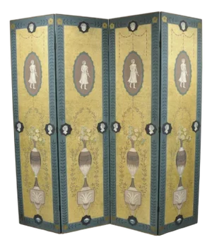 Late 20th Century Neoclassical Robert Adam Style 96" Large 4 Panel Folding Screen Room Divider