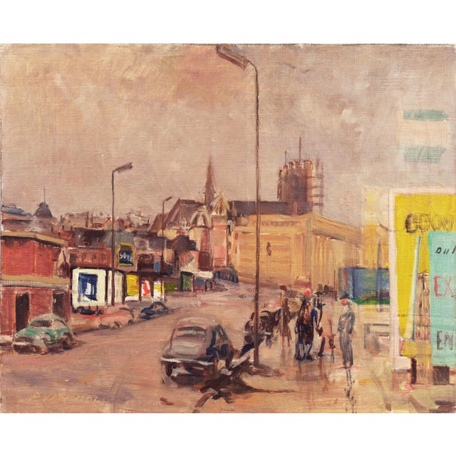 'View of Brussels, Belgium' by Pieter Van Mol, Mid-Century Oil Cityscape For Sale - Image 10 of 10