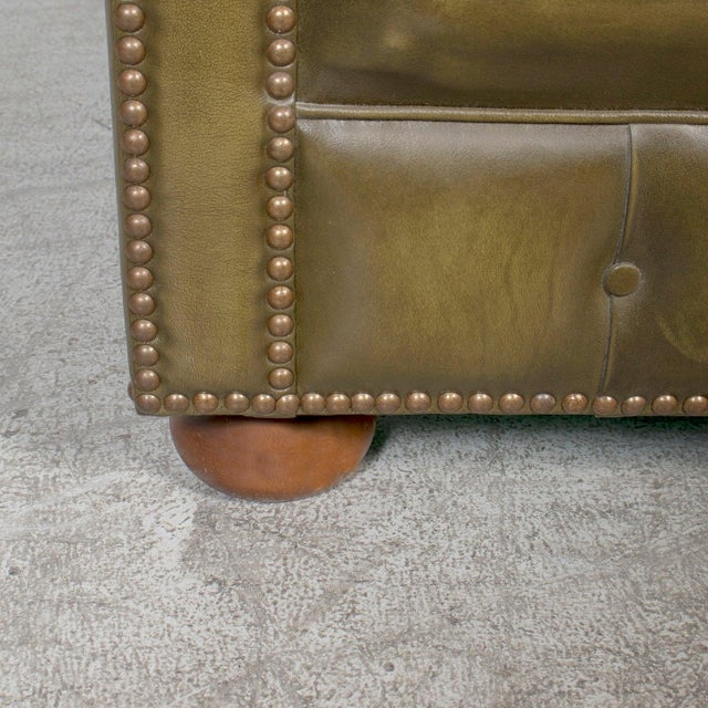 Vintage 1960s English Chesterfield Sofa in Olive Green Leather For Sale - Image 10 of 12