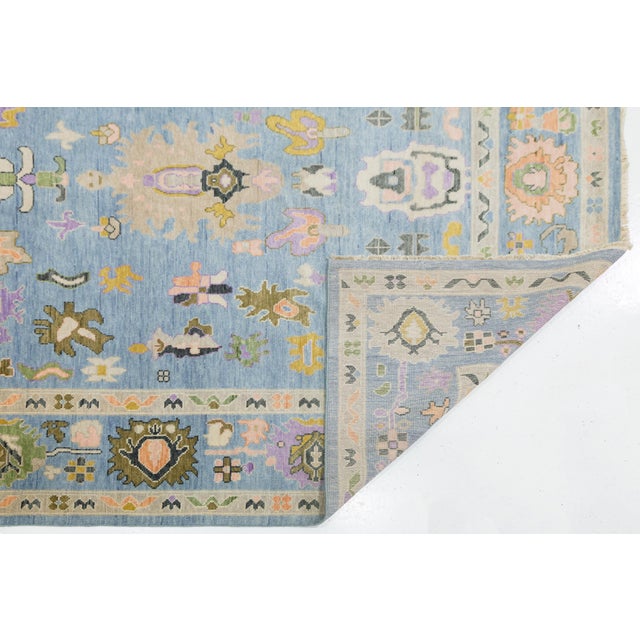 Contemporary Contemporary Modern Oushak Style Hand-Knotted Wool Area Rug in Sky Blue & Pastel For Sale - Image 3 of 12