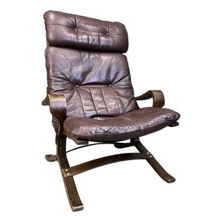 Vintage Scandinavian Leather and Bentwood Armchair by Ingmar Relling, 1970s For Sale