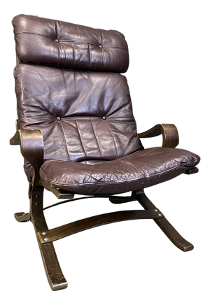Vintage Scandinavian Leather and Bentwood Armchair by Ingmar Relling, 1970s