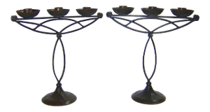 German Arts & Crafts Black Iron Candelabra Pair Hugo Berger Goberg Attr.