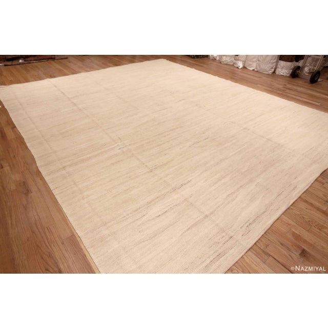 Large Abstract Solid Cream Color Minimalist Modern Flatweave Kilim Rug, Country of origin: Central Asia, Circa date:...