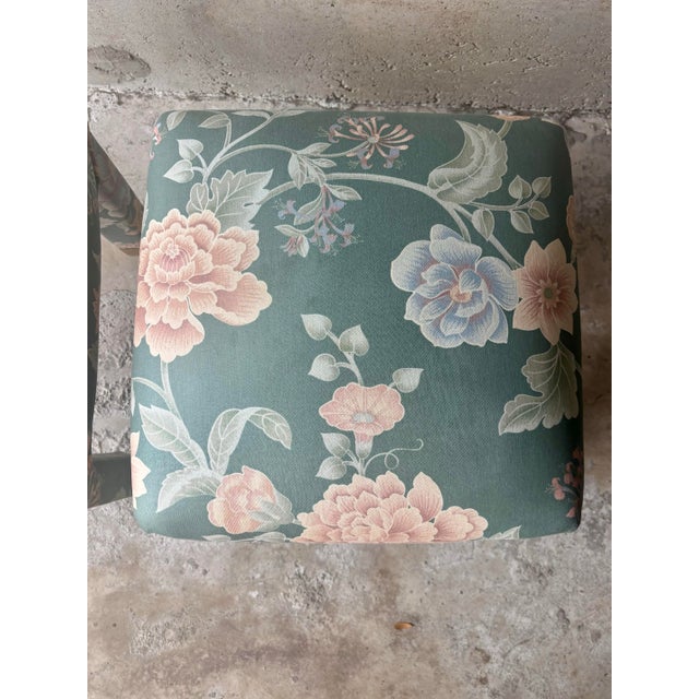 Metal Pair of Vintage Mid-Century Parsons Stools in Palm Beach Regency Fabric For Sale - Image 7 of 8