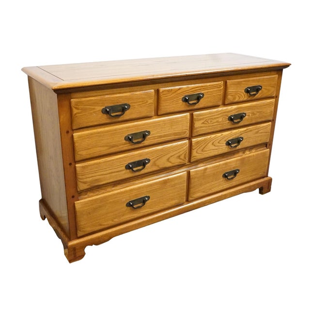 Link Taylor Countryside Collection Solid Oak Early American Rustic 55" Double Dresser 6602 For Sale - Image 4 of 14