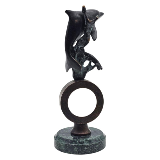 Modernist Bronze Dolphin Sculpture on Marble Base, 8" For Sale - Image 4 of 14