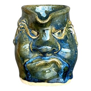 Vintage Boho Original Studio Pottery Face Pitcher For Sale