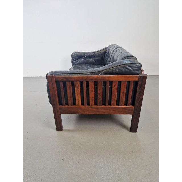 Textile Mid-Century Modern Scandinavian Monte Carlo Sofa in Black Leather and Wood by Ingvar Stockum, 1965 For Sale - Image 7 of 18