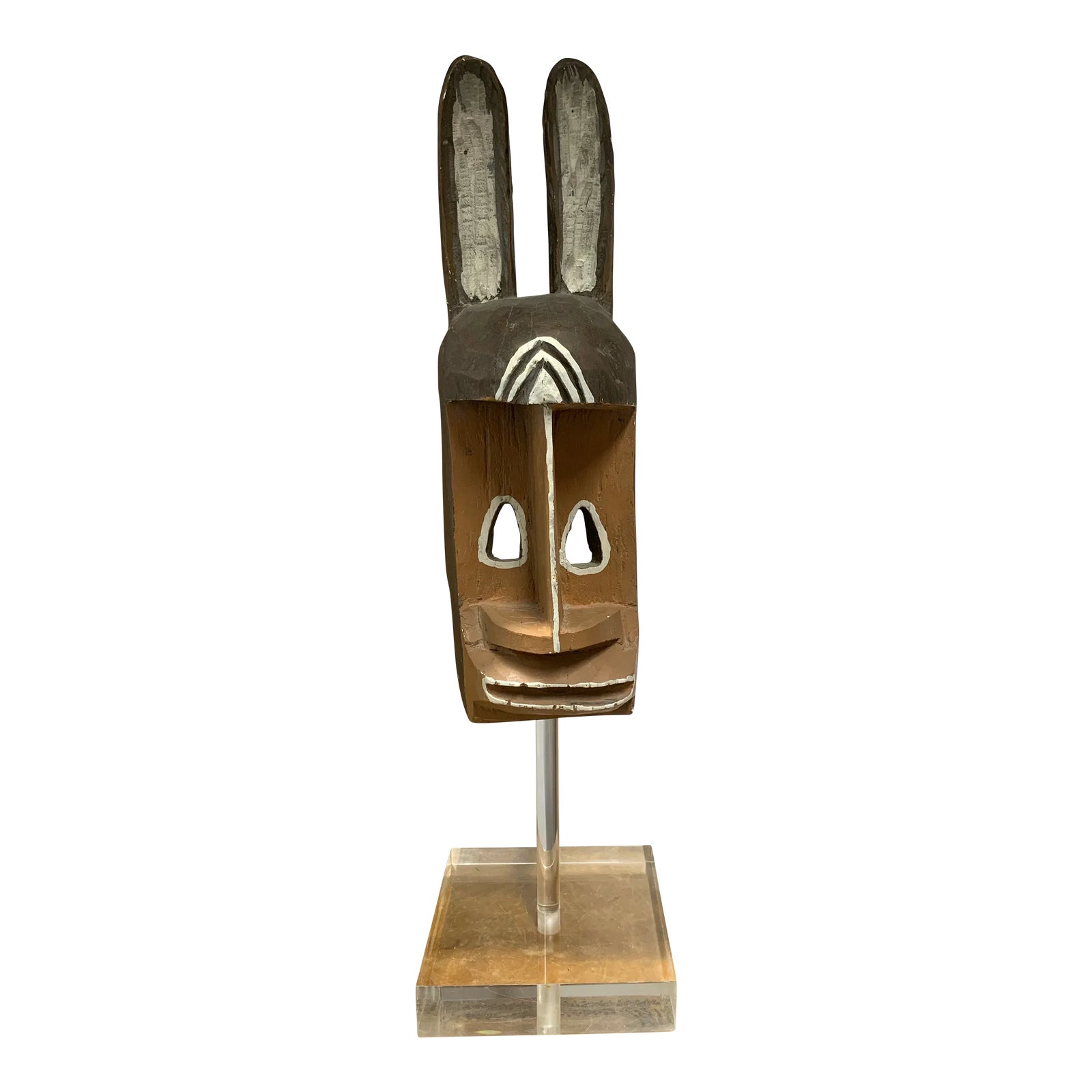 Vintage African Dogon Rabbit Mask From Mali on Acrylic Stand | Chairish