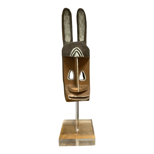 Vintage African Dogon Rabbit Mask From Mali on Acrylic Stand For Sale
