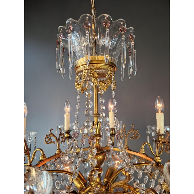 Brass Antique Italian Chandelier in Belle Époque Style Art Nouveau Brass For Sale - Image 8 of 10
