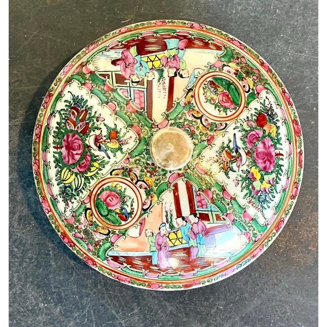 Vintage Asian Rose Famile Lidded Bowl For Sale - Image 9 of 12