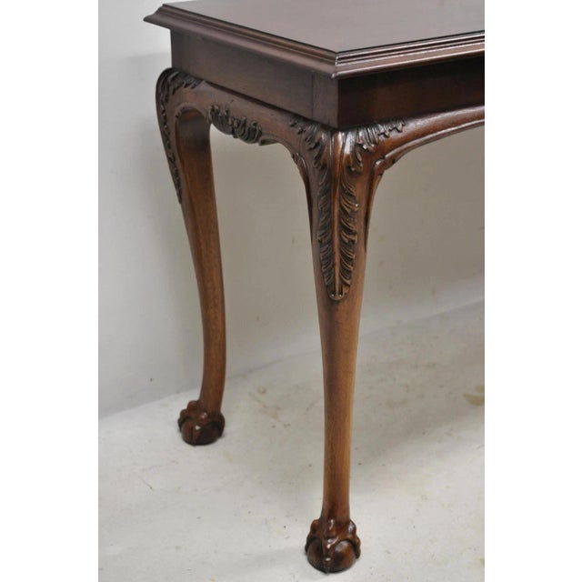 Wood Mid 20th Century Chinese Chippendale Georgian Mahogany Ball & Claw Console Sofa Hall Table Attributed to Lane For Sale - Image 7 of 10