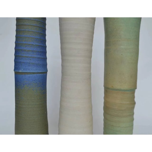 Large Pottery Vessels in Blue, Cream and Sand Glaze, Set of 3 For Sale - Image 4 of 18