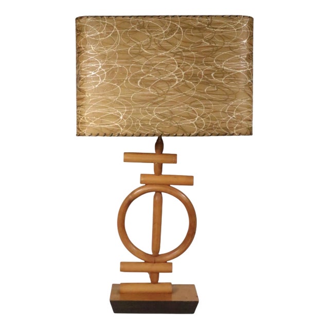 Mid Century Bamboo Table Lamp With Original Shade For Sale