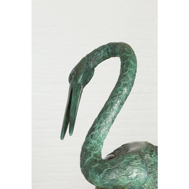 Contemporary Verdigris Bronze Crane Sculptures Tubed as Fountains - A Pair For Sale - Image 11 of 12