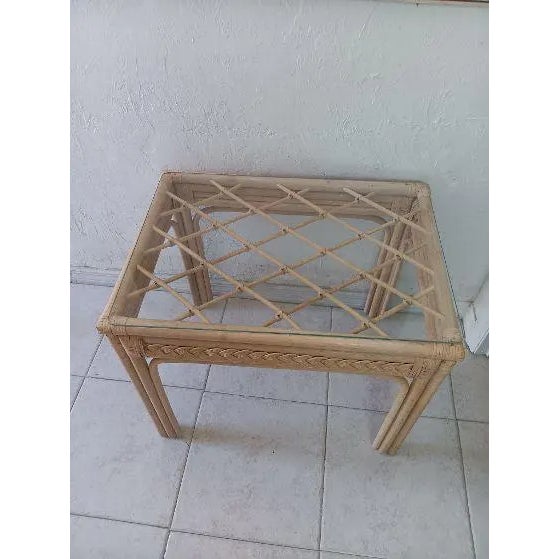 Bamboo Rattan Accent table glass top beige Style: Coastal Color: Beige Dimensions: 28" W x 23" H x 20" D