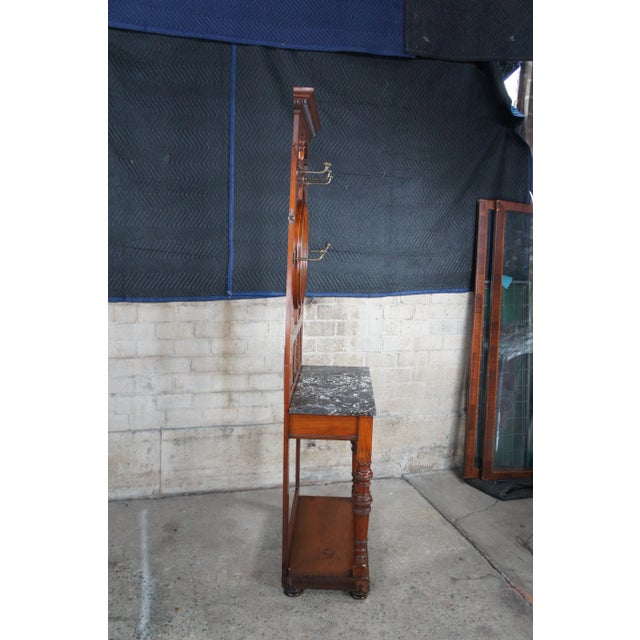 Wood Late 19th Century Antique Arts & Crafts Mahogany Hall Tree Stand Entry Console With Marble & Mirror For Sale - Image 7 of 12