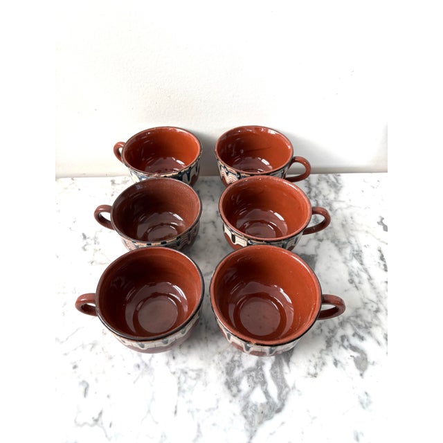 Vintage Handmade Hand Painted Bulgarian Red Clay Pottery Tea/Coffee Cups