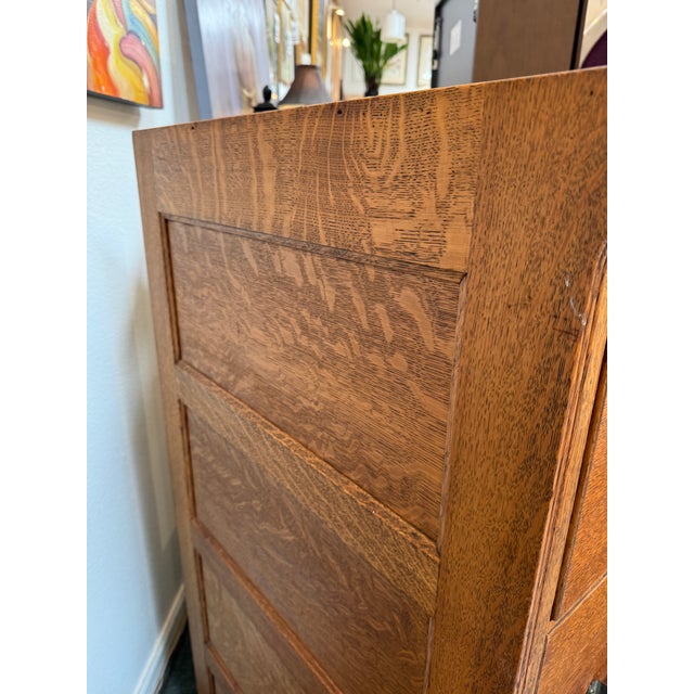Brown Quarter-Sawn Oak Wood Filing Cabinet, Vintage For Sale - Image 8 of 12
