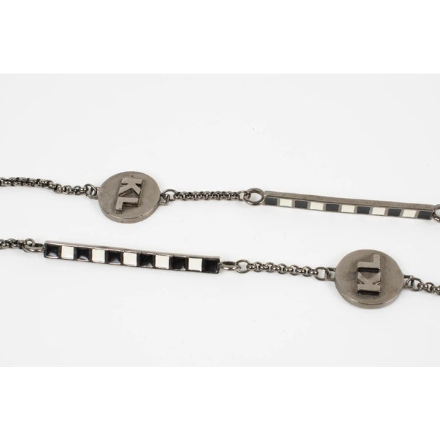 Karl Lagerfeld Gunmetal Long Necklace with Red and Black Enamel For Sale - Image 11 of 13