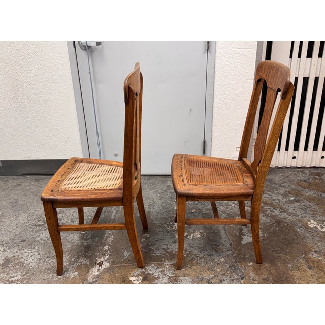Limbert Style Oak Cane Side Chairs, Vintage Pair For Sale - Image 4 of 12