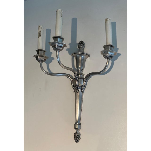 1900 Large silver metal 3-arm wall lights - a Pair For Sale - Image 12 of 12