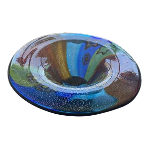1990s Rainbow Blue Green Red Orange & White Millefiori Murano Attributed Glass Bowl