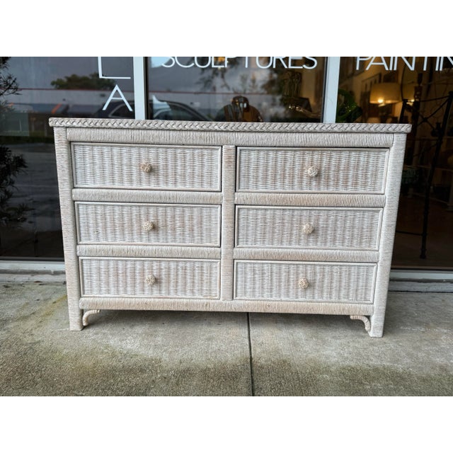 Rustic Late 20th Century Vintage Coastal Henry Link Wicker Dresser For Sale - Image 3 of 8