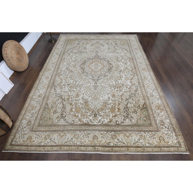 1970s 1970s Vintage Persian Handmade Wool Cotton Beige Area Rug For Sale - Image 5 of 11