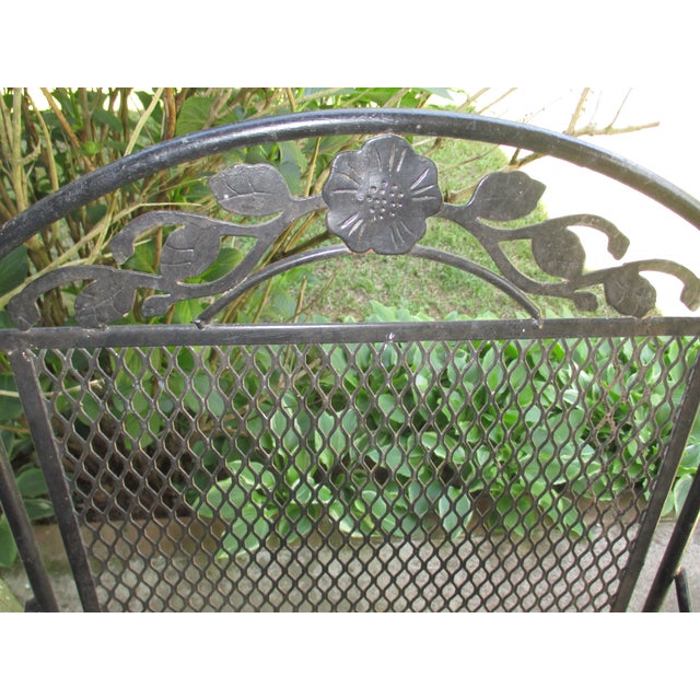 Metal Pair of Vintage Woodard Wrought Iron Bouncy Spring Arm Chairs Chantilly Rose Attributed For Sale - Image 7 of 7
