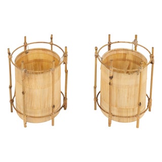 Mid-Century Modern Bamboo and Rattan Table Lamps, 1970s, Set of 2 For Sale