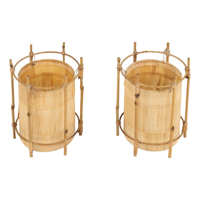 Mid-Century Modern Bamboo and Rattan Table Lamps, 1970s, Set of 2 For Sale