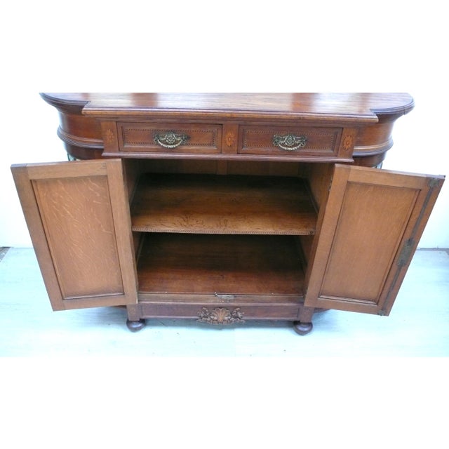 Sideboard Chiffonier with Mirror Top and Rounded Faceted Leaded Glass Doors, Germany, 1890s For Sale - Image 4 of 16