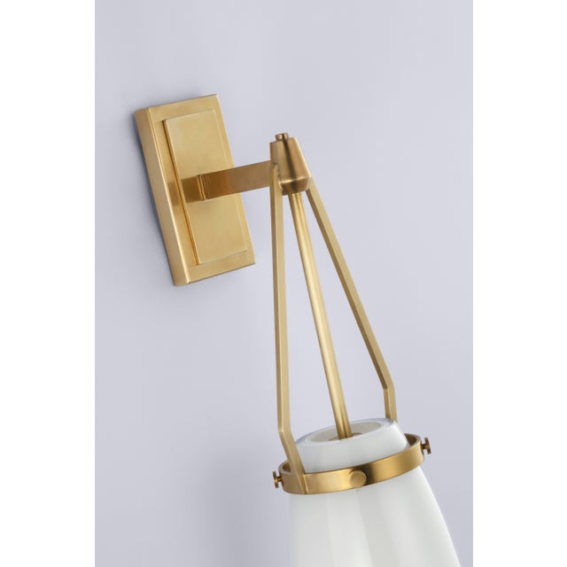 Modern Chapman & Myers for Visual Comfort Signature Myla Medium Bracketed Sconce in Antique-Burnished Brass with White Glass For Sale - Image 3 of 4