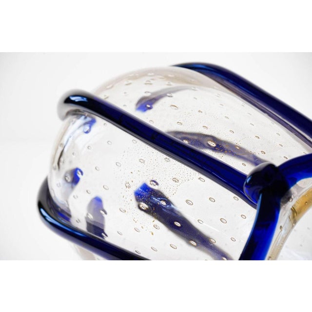 Large Murano Vase with Baloton Bubbles in Gold Leaf and Cobalt Blue Beads, 1960 For Sale - Image 3 of 18