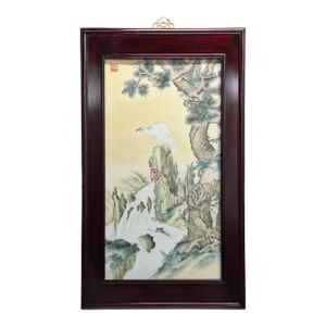 Chinese Framed Porcelain Bai Ying Tu Plaque