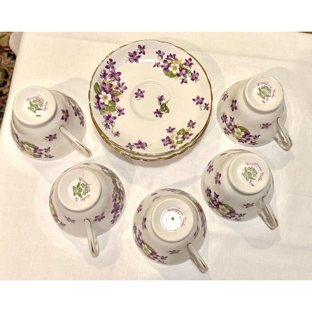 Violet Royal Tuscan English Tea Cups & Saucers - Set of 5 For Sale - Image 8 of 15
