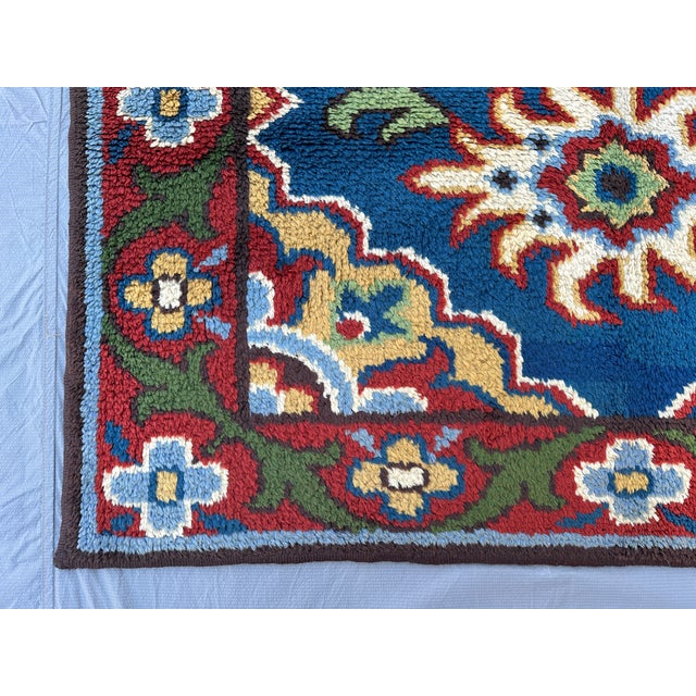 2000 - 2009 Blue Moroccan Art Deco Hand-Knotted Wool Rug - 7'5" X 4'2" For Sale - Image 5 of 10