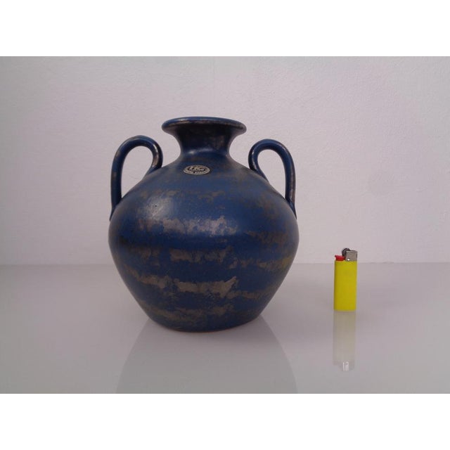 Blue / silver Italian ceramic vase with 2 handles by Mastro Giorgio Umbria. This piece has an attribution mark, I am sure...