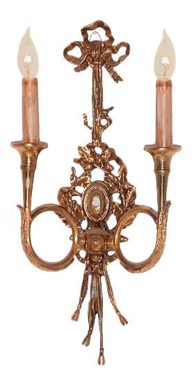 Vintage Italian Louis XVI Style Vintaged Brass Two Light Sconce