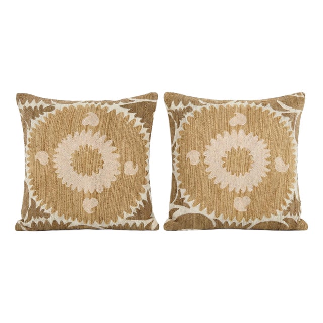 Uzbek Cotton Suzani Pillow Cover 24'' X 24'' - Set of Two For Sale