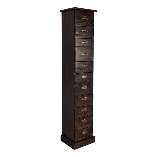 Italian Tall Chest of Drawers in Wood with Metal Handles, 1930s For Sale